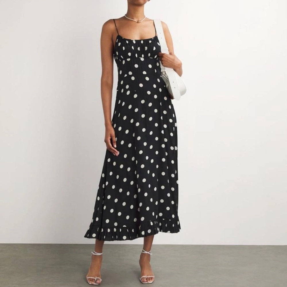 DÔEN Rosaria polka-dot silk-blend midi dress